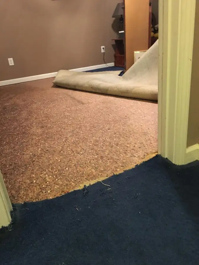 Carpet pad removal revealing water damage during Drying & Dehumidification in Lavon